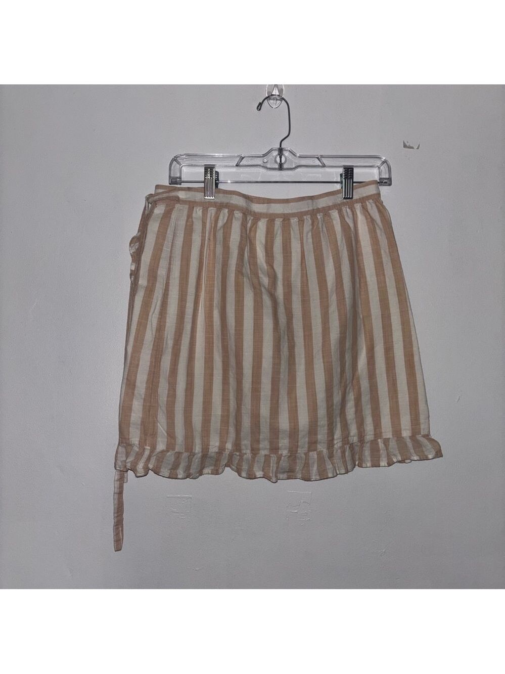 J Crew Striped Tan and White Women's Wrap Ruffle Hem Skirt